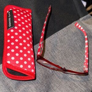 Red Polka Dot Frame Reading Glasses, 2.0 strength, matching pouch Eye Guard NWOT